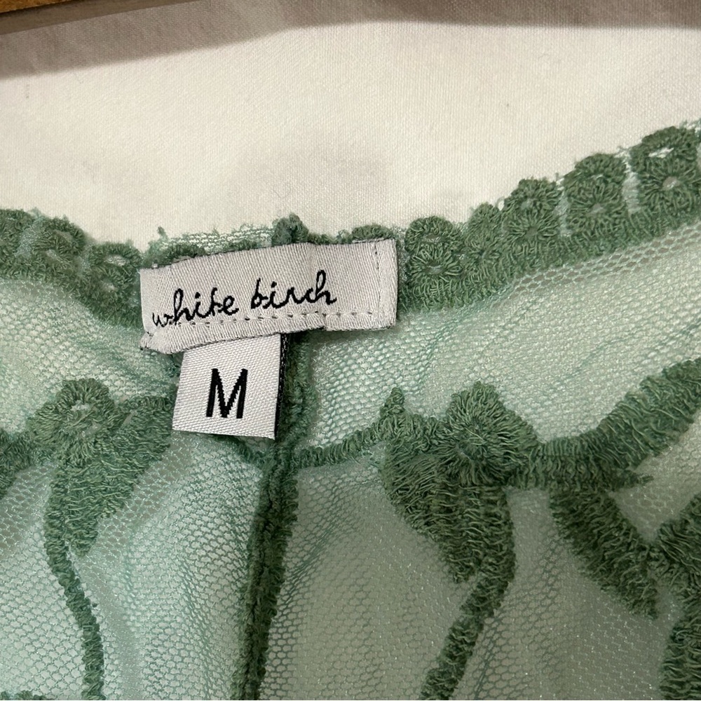 White Birch Sage Green Floral Embroidered Lace Kimono Cardigan - Size M - Picture 5 of 14